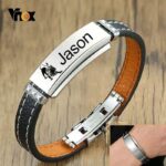 Engraved Leather Wrist Bracelet for Men