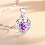 Silver Heart Pendant Necklace with Purple Crystal