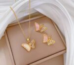Elegant Butterfly Pendant Necklace & Earrings Set - Image 2