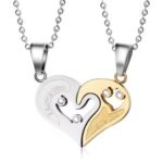 Silver Heart Pendant Necklace with Purple Crystal - Image 3